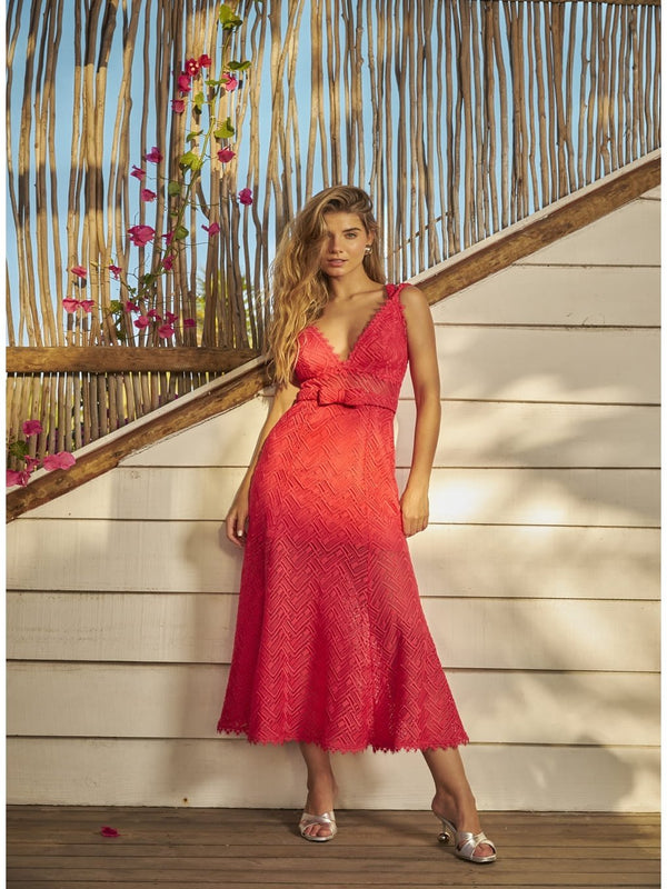 MIDI DRESS LACE CORAL