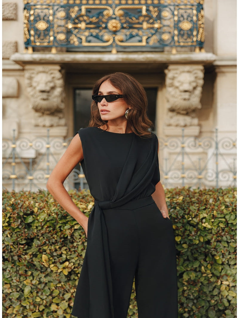 BLACK DRAPED JUMPSUIT