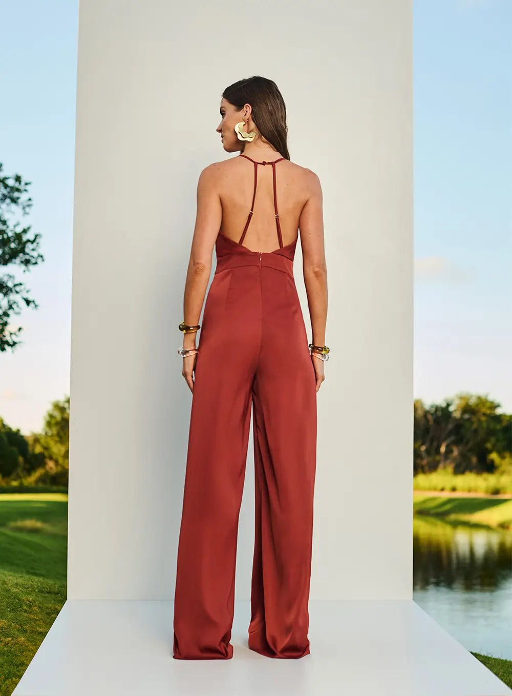 TD BROWN SILK JUMPSUIT