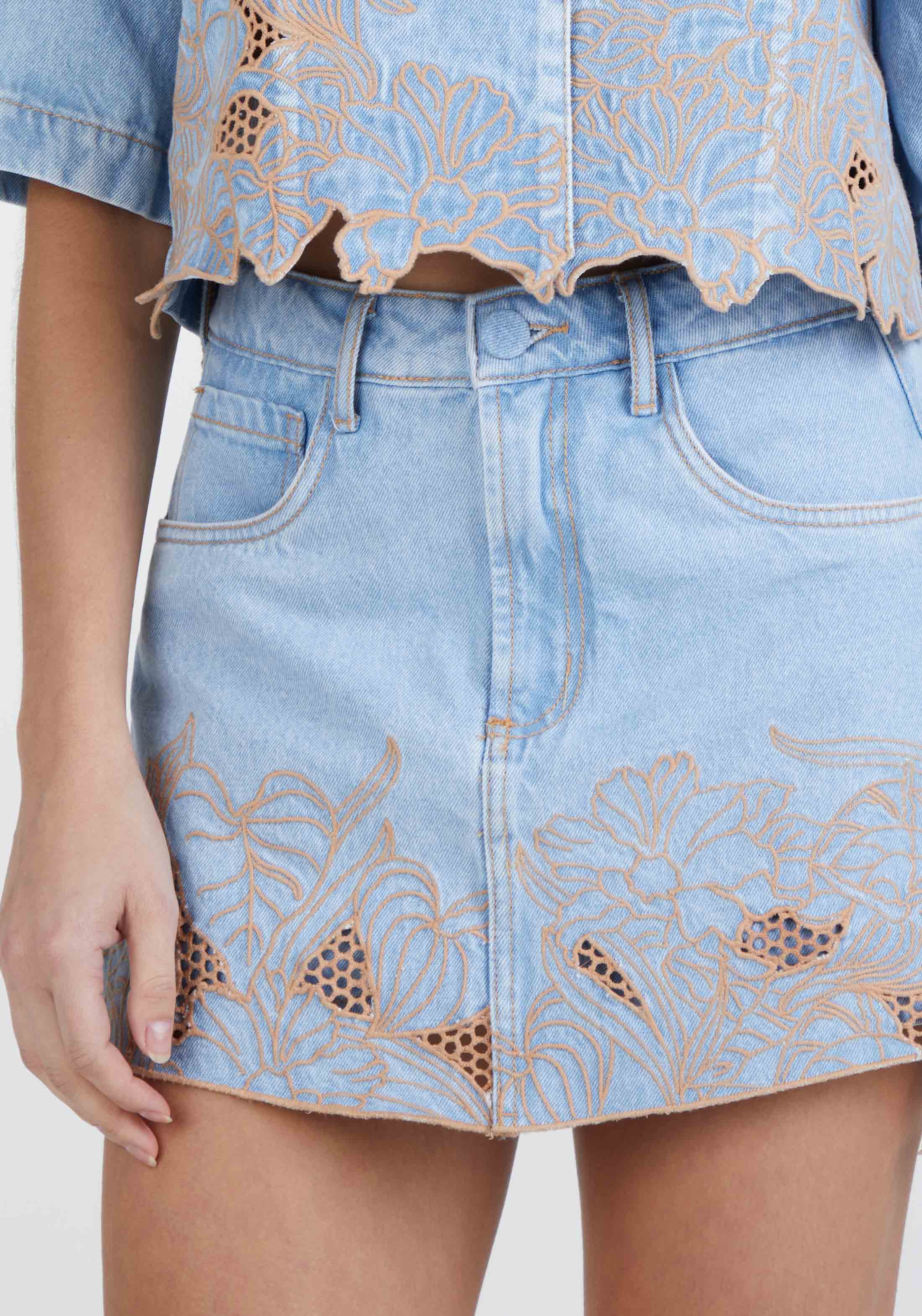 AMAR EMBROIDERY JEAN SKORT