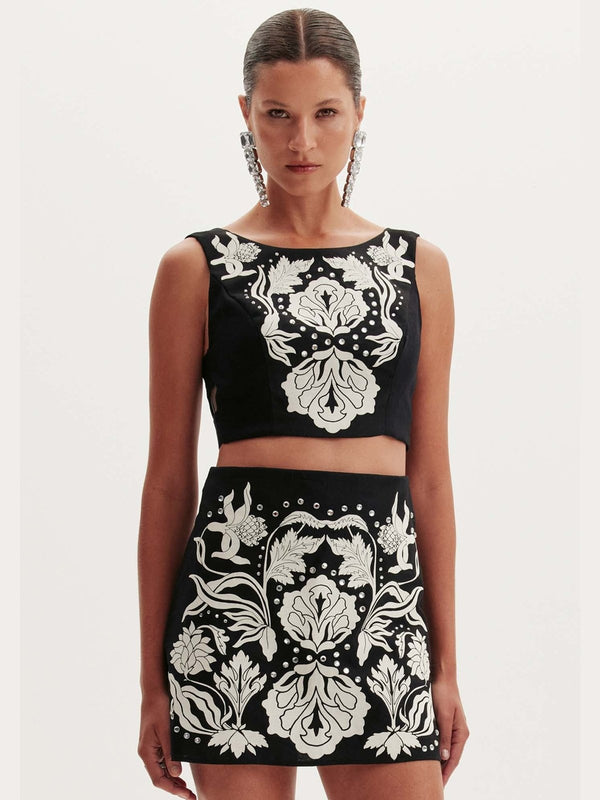 AMAR BLACK AND WHITE EMBROIDERY CROP