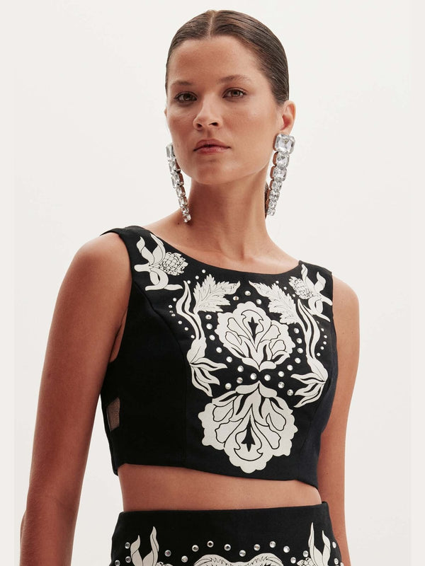 AMAR BLACK AND WHITE EMBROIDERY CROP