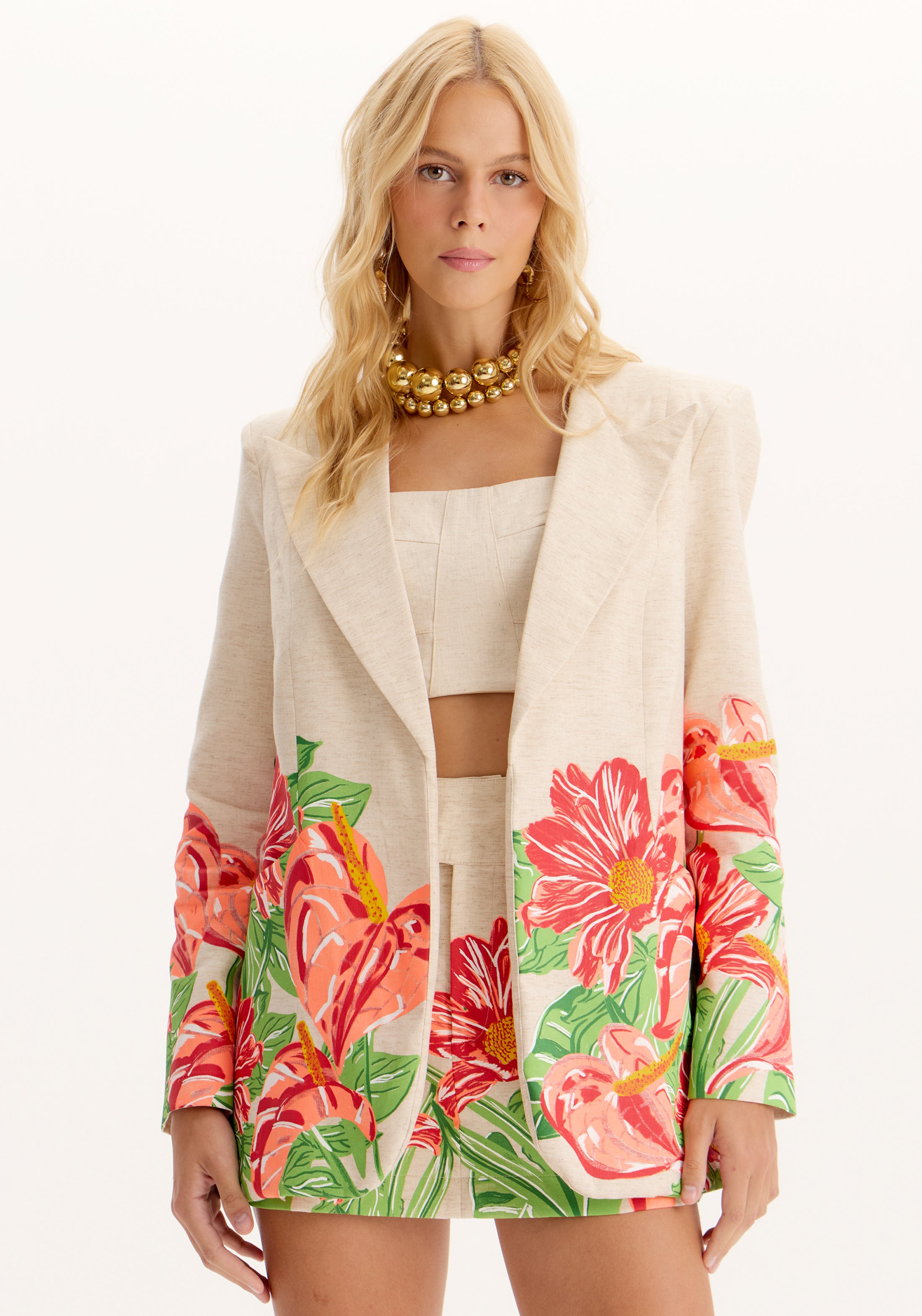 AMAR FLORAL BLAZER AND SKIRT SET