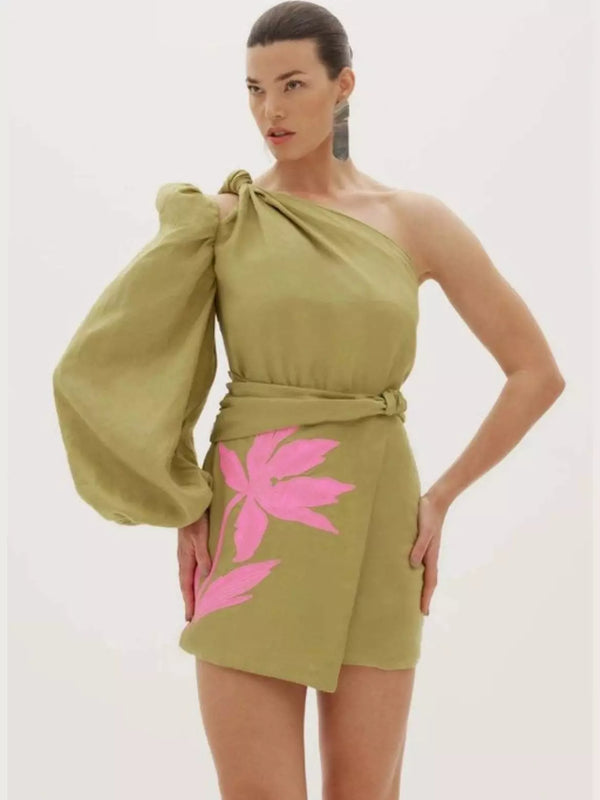 One shoulder Green Amar dress