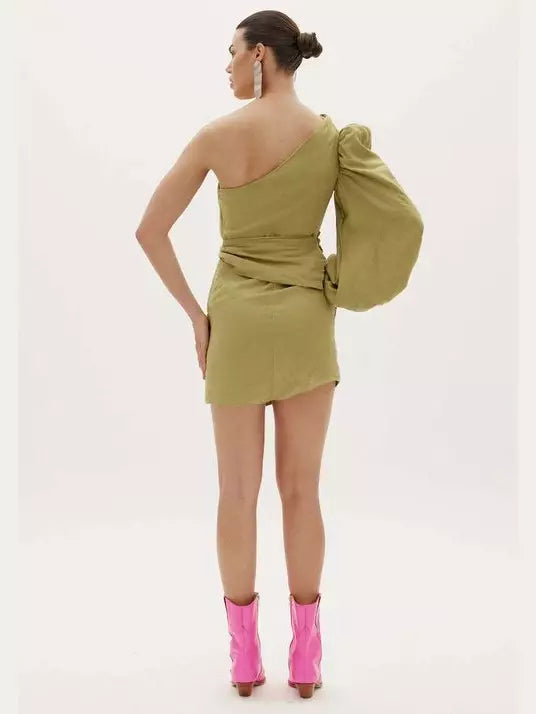 One shoulder Green Amar dress