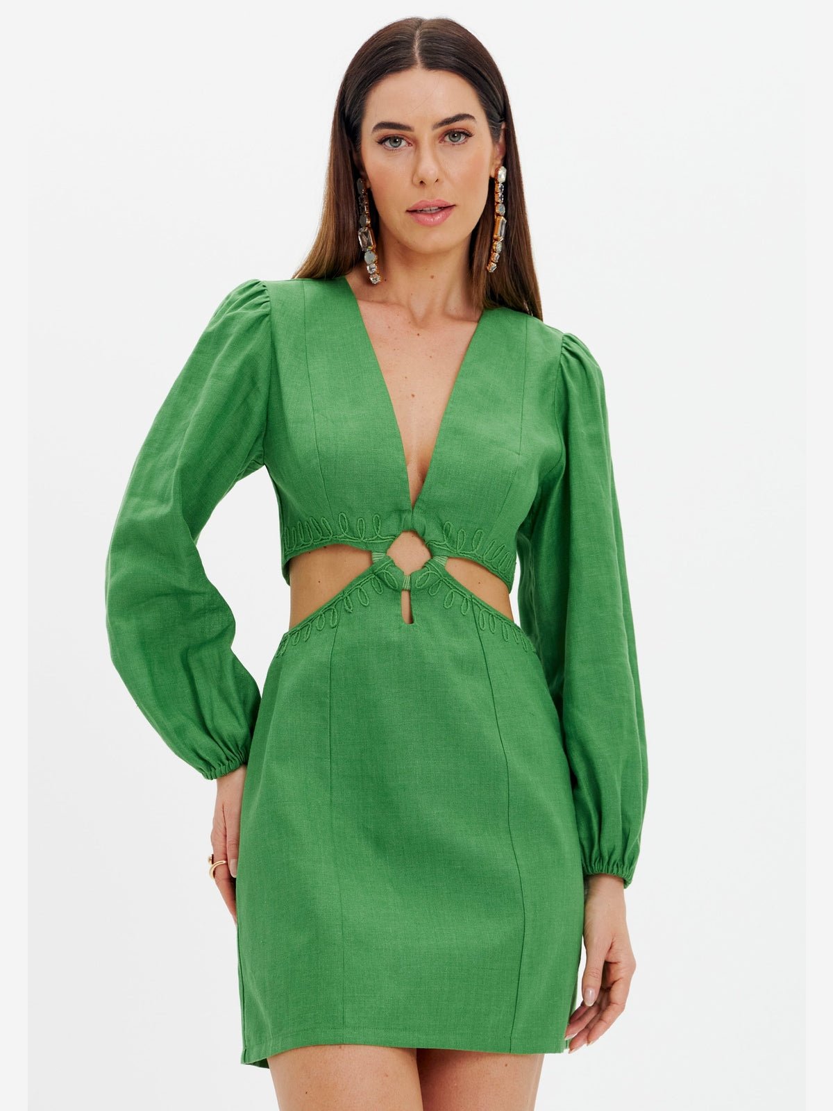 AMAR GREEN PUFFY SLEEVES DRESS