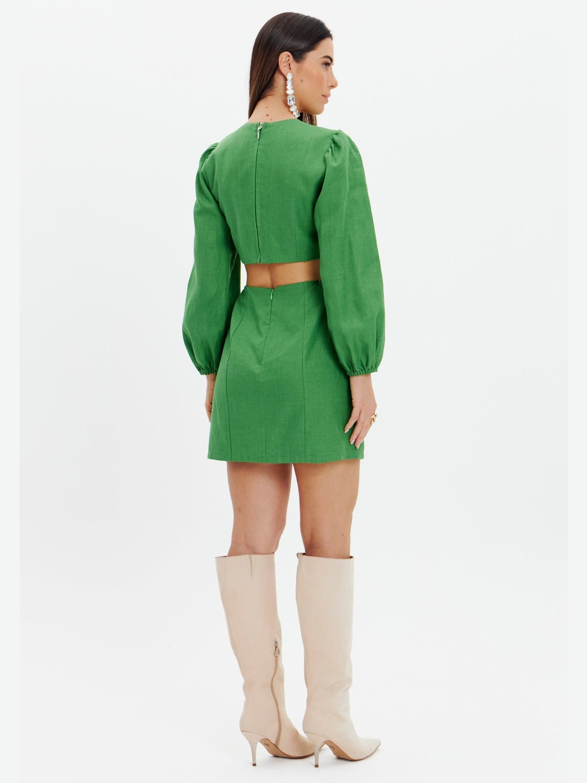 AMAR GREEN PUFFY SLEEVES DRESS