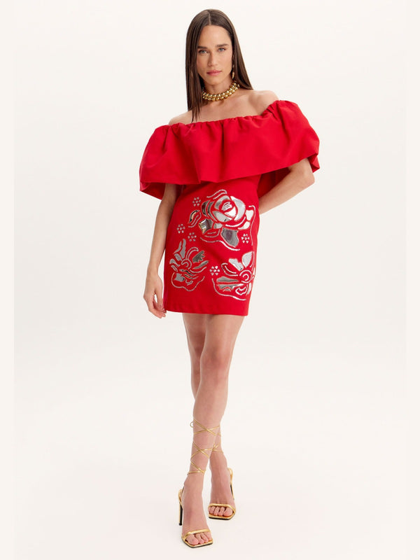 AMAR RED EMBROIDERY DRESS