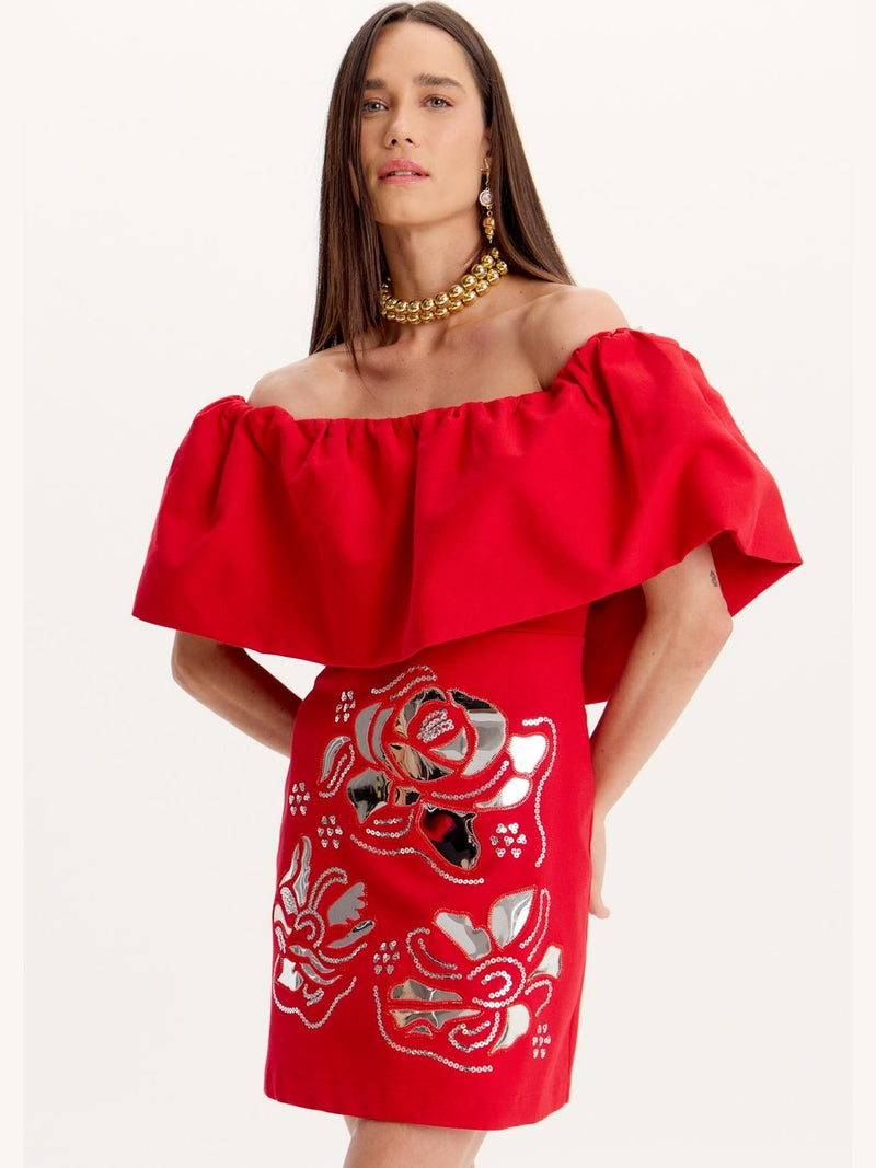 AMAR RED EMBROIDERY DRESS