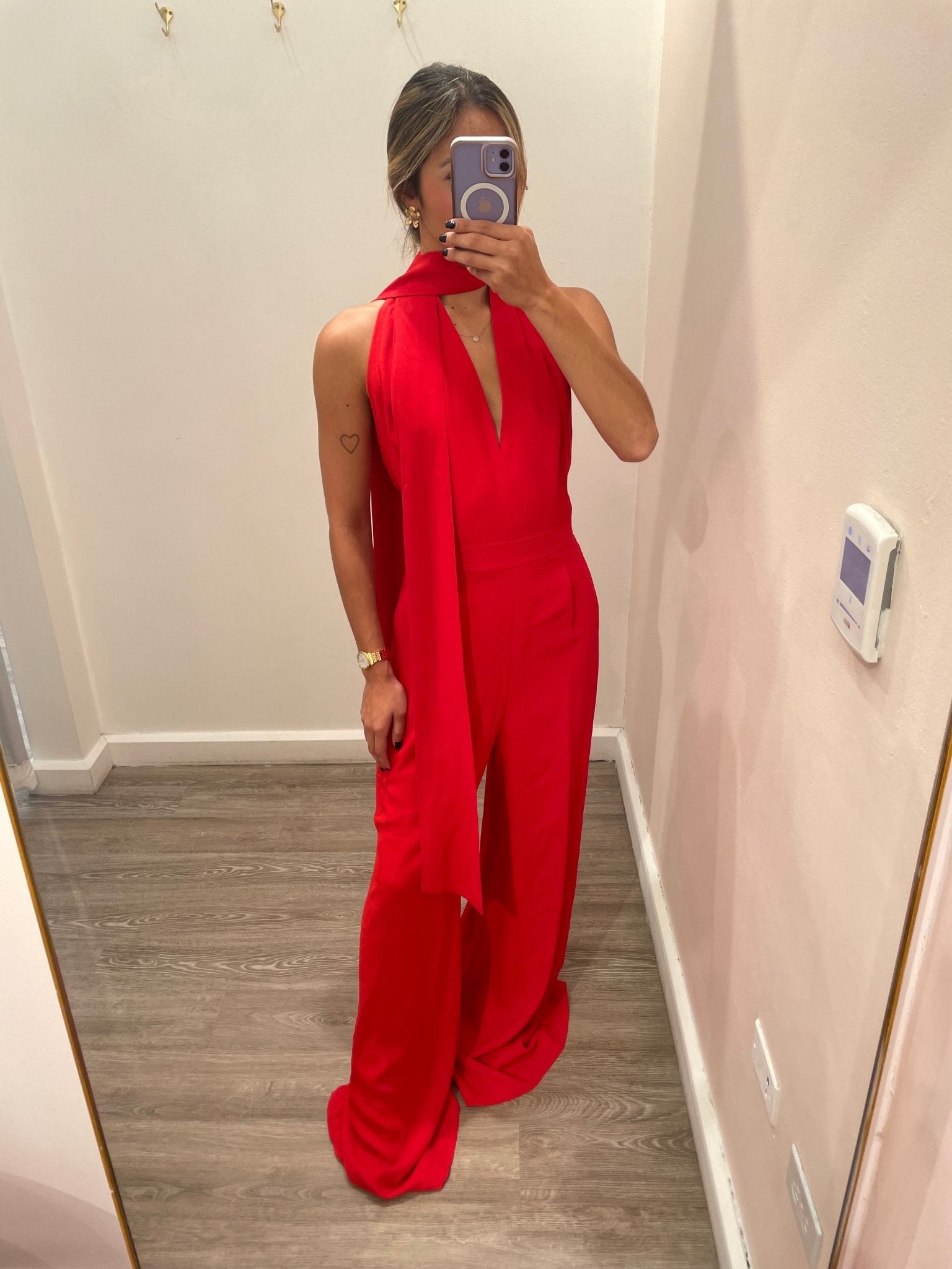 RED HALTER JUMPSUIT