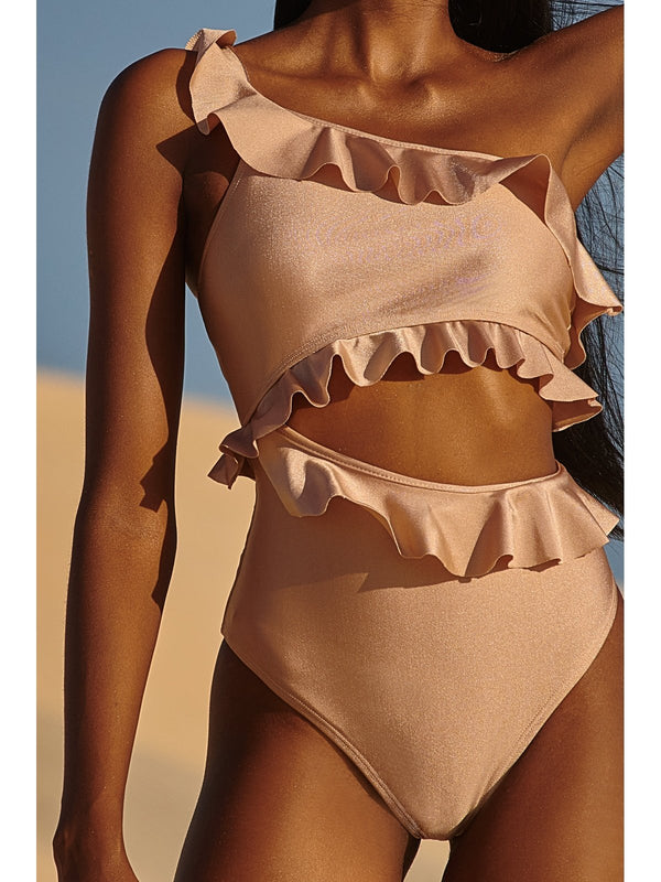 RUFFLES NUDE ONE PIECE SWIMSUIT