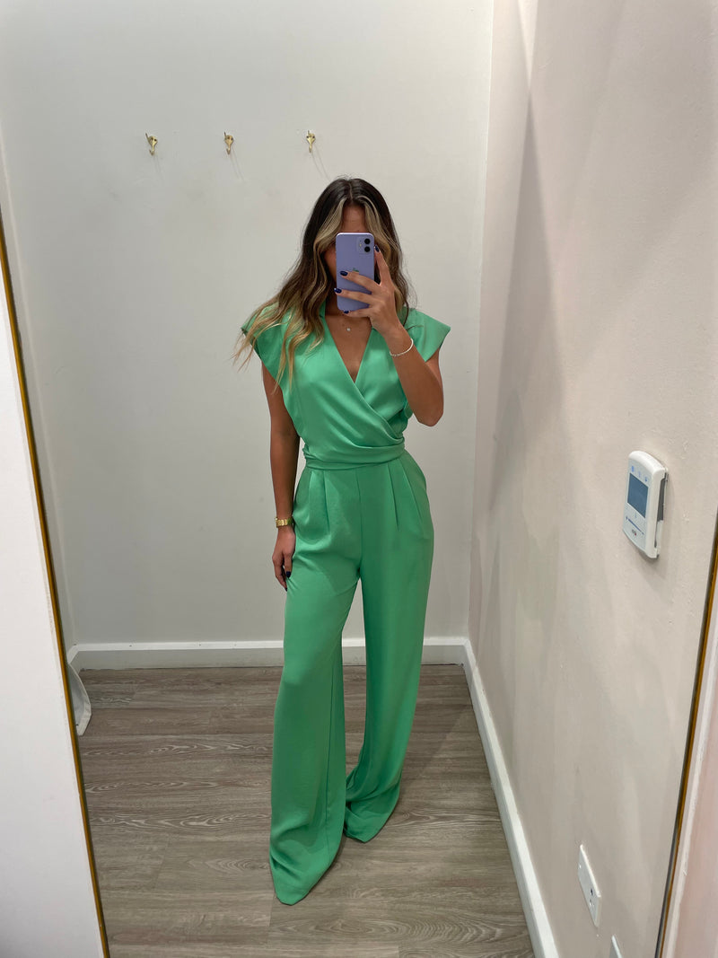 Green TD Tie Front Jumpsuit