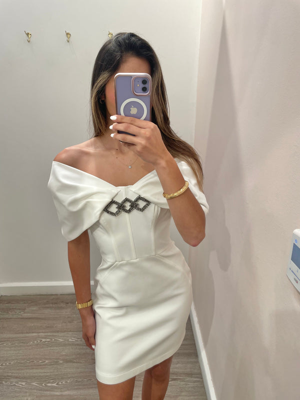 SC OFF SHOULDER WHITE DRESS