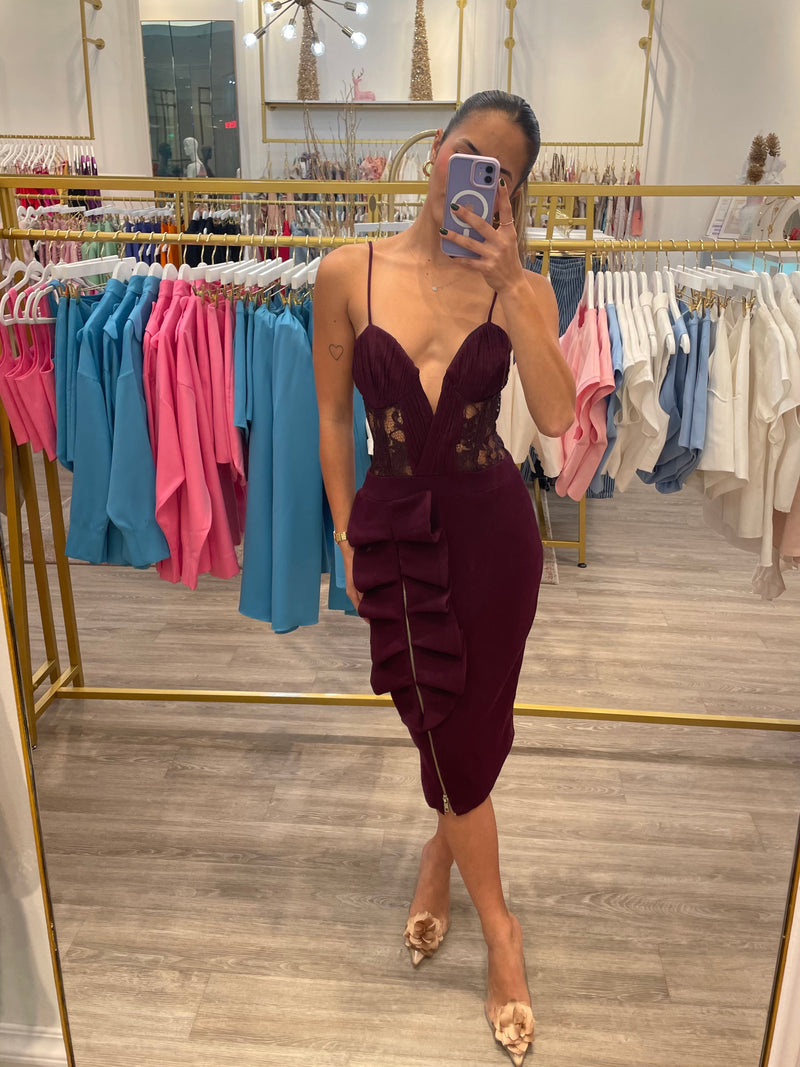 BURGUNDY MIDI DRESS