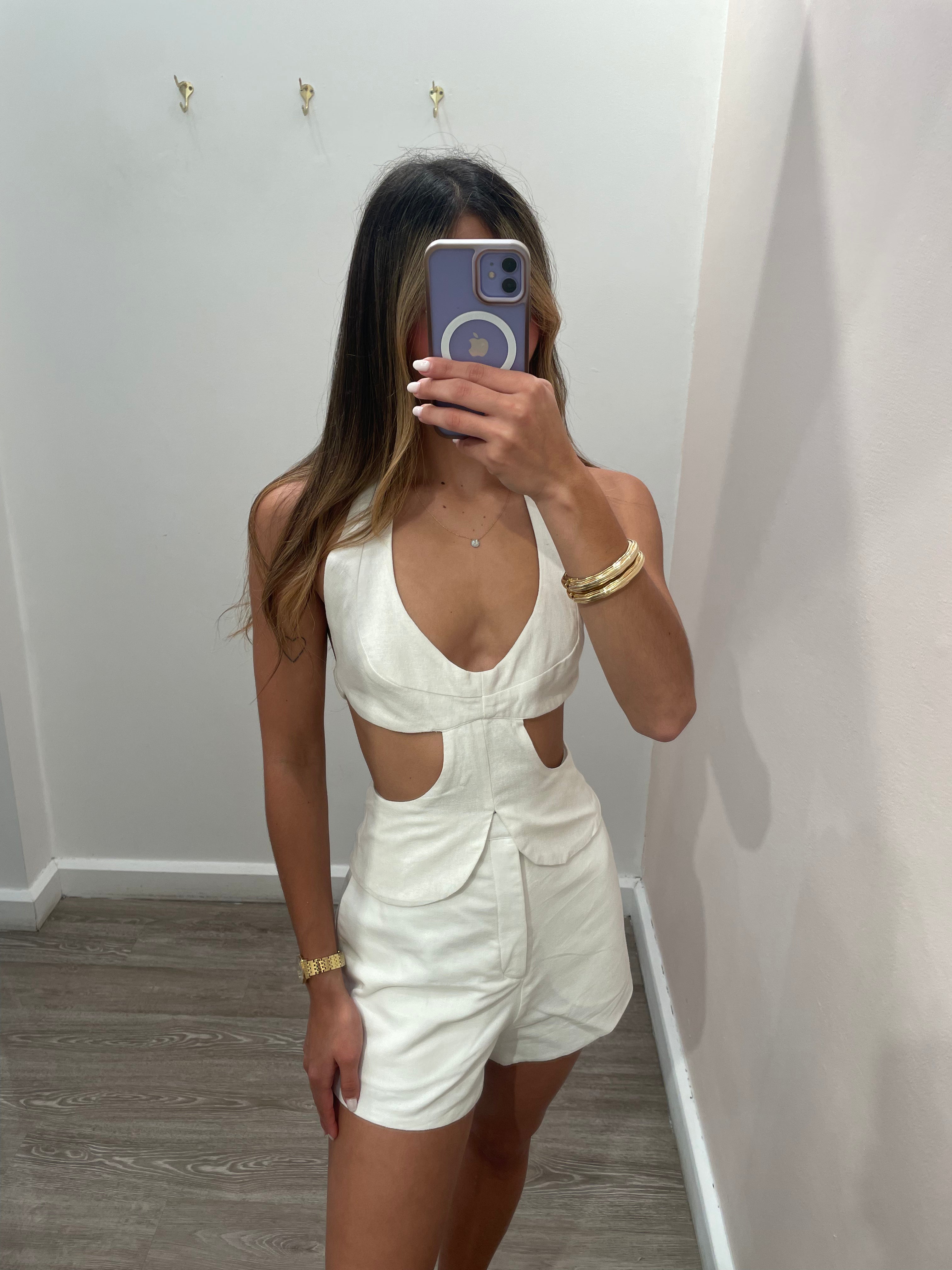 HL WHITE HALTER CUT OUT TOP