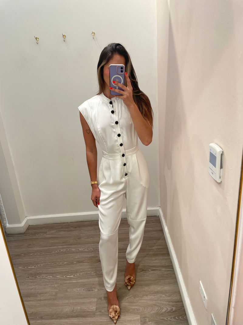 TD WHITE BUTTONED JUMPSUIT