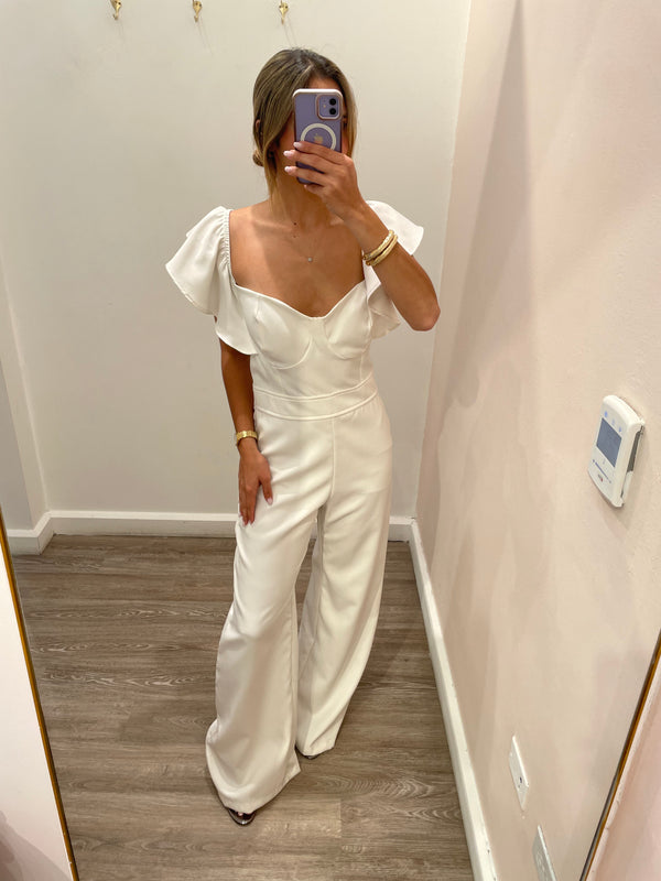 WHITE RUFFLE JUMPSUIT