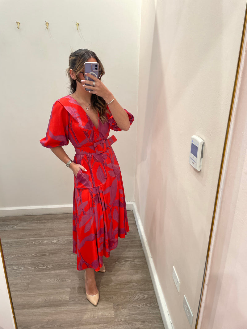 FEDRA RED & PURPLE FLORAL MIDI DRESS