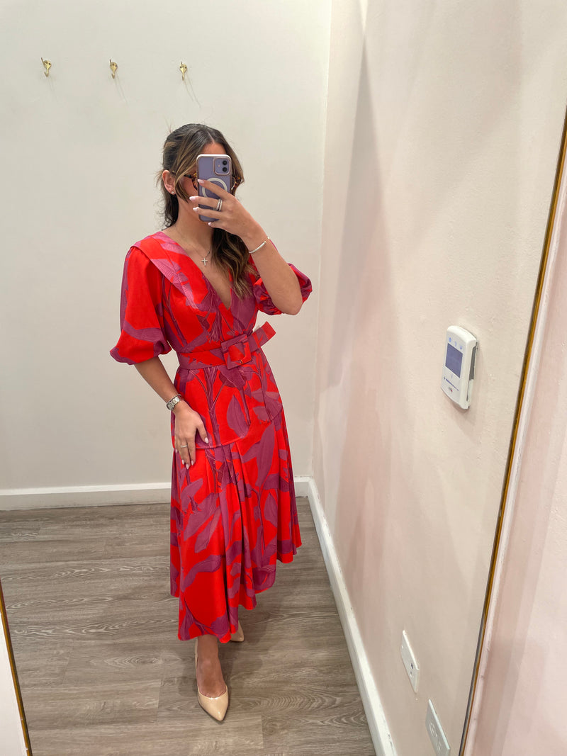 FEDRA RED & PURPLE FLORAL MIDI DRESS