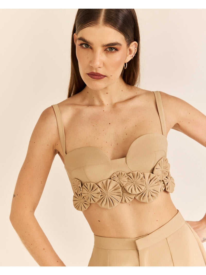 HL FLOWER CROPPED TOP BEIGE