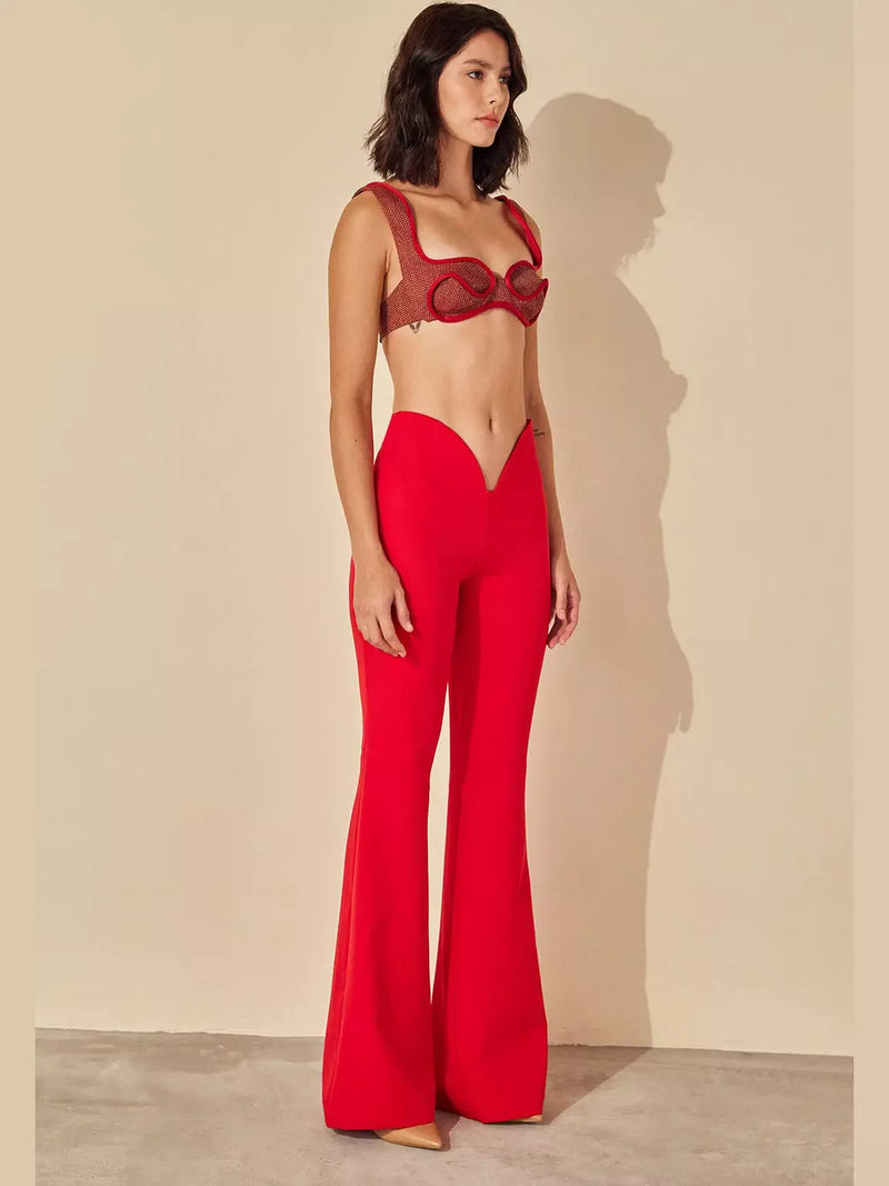 HL V CUT RED PALAZZO