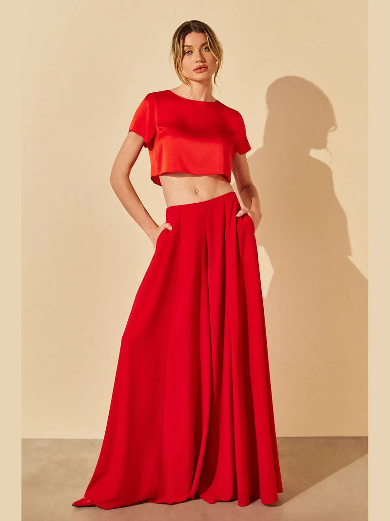 HL PEROLA SATIN RED/BLACK/WHITE CROP