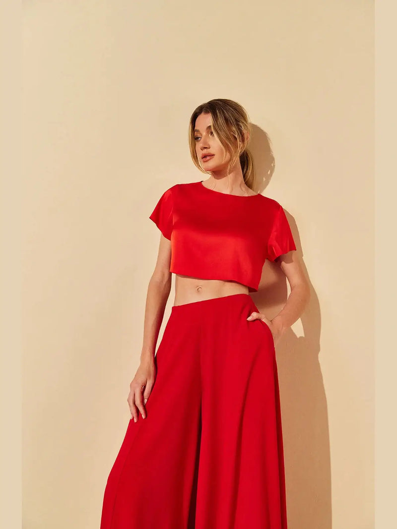 HL PEROLA SATIN RED/BLACK/WHITE CROP