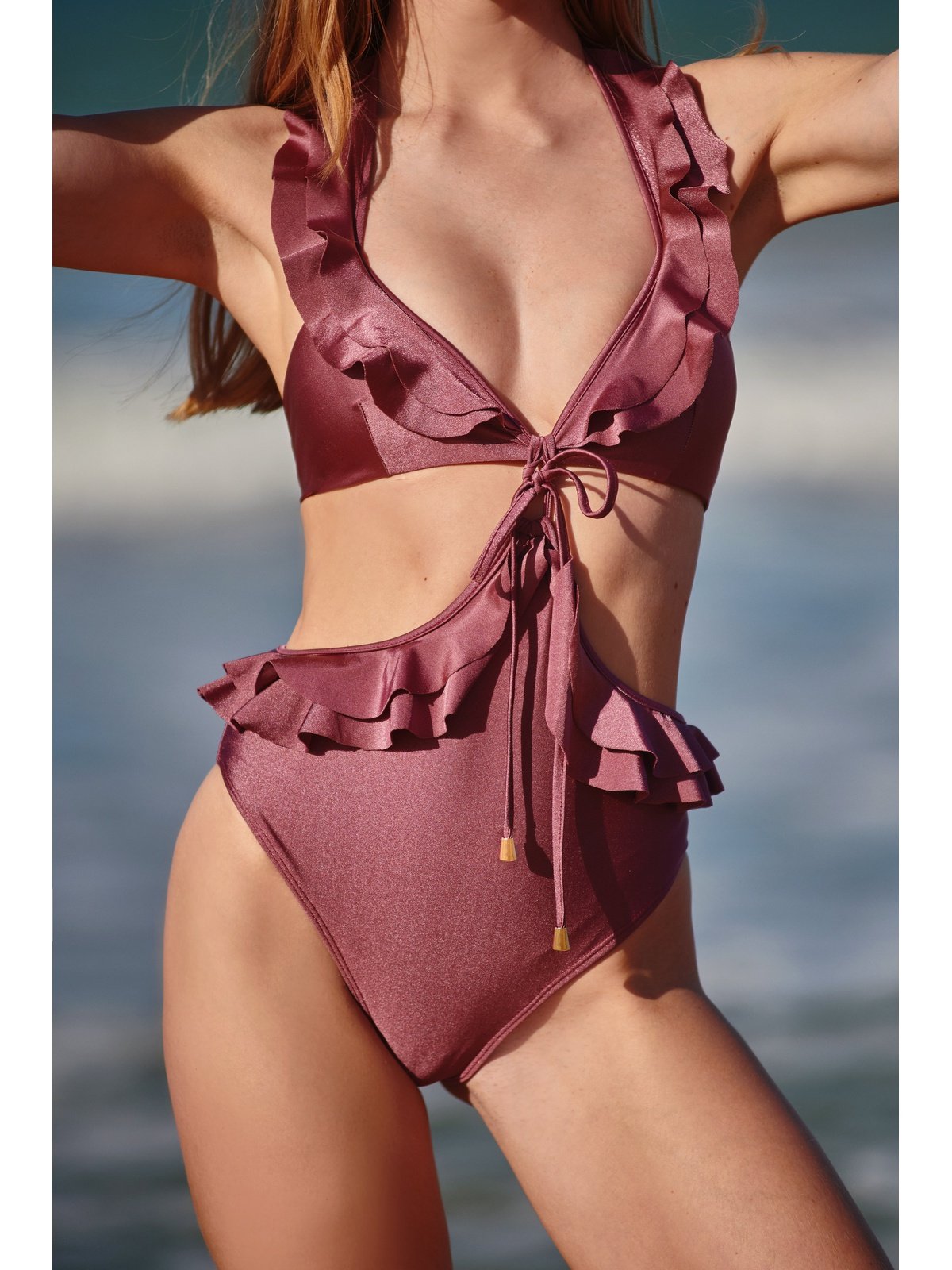 Cut-Out Ruffled One Piece